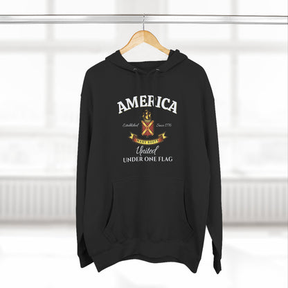 America Many Roots Hoodie - United Under One Flag Ship & Shield Hoodie