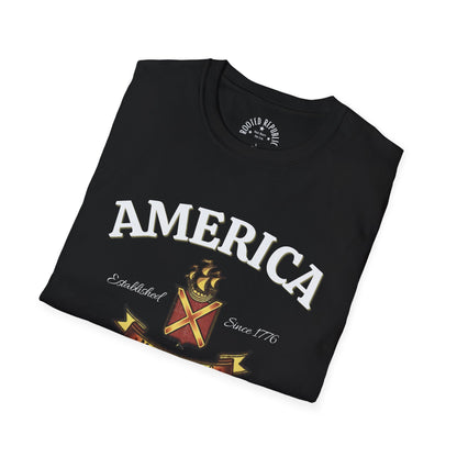 America Many Roots Shirt - United Under One Flag Ship & Shield Tee