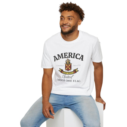 America Many Roots Shirt - United Under One Flag Ship & Shield Tee