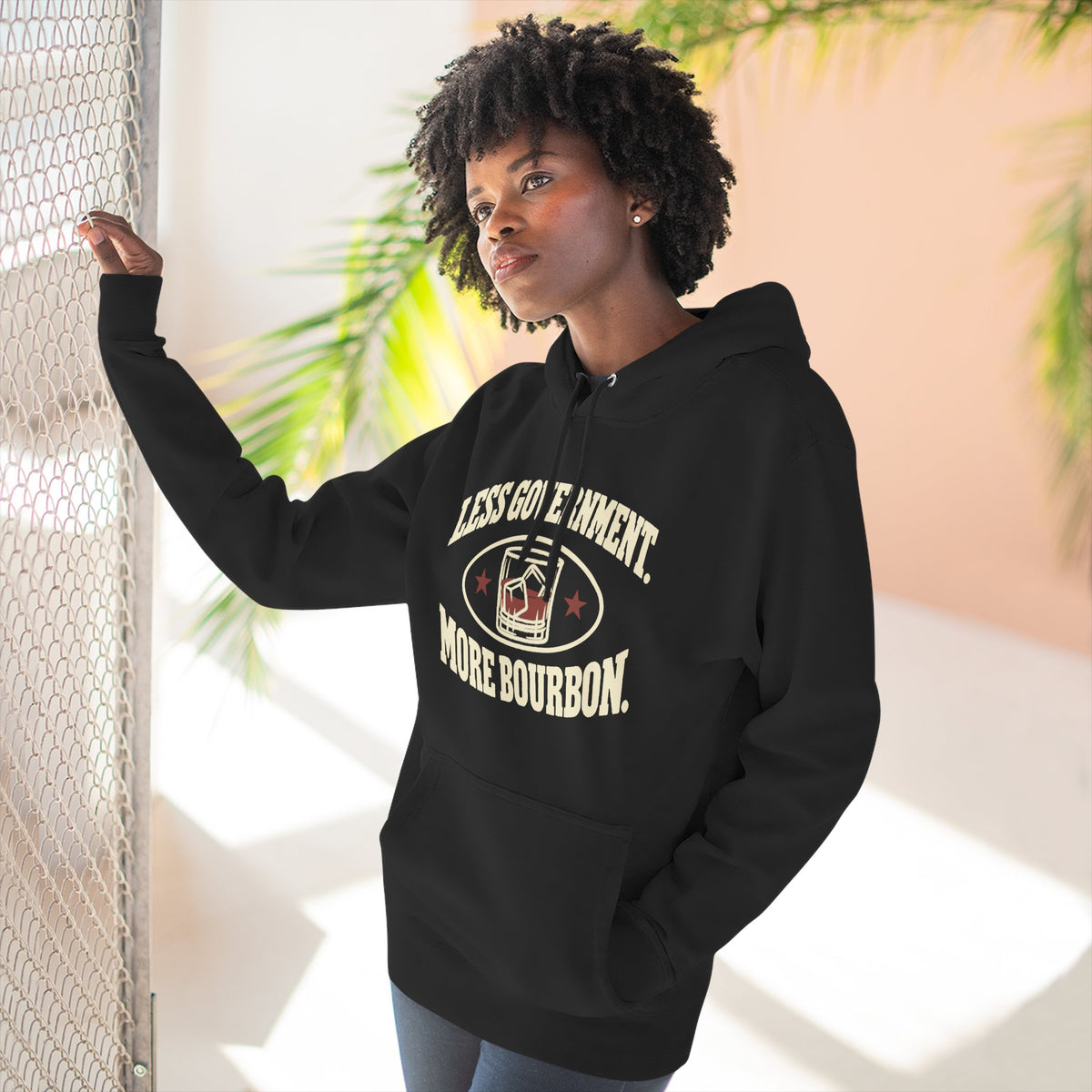 Less Government More Bourbon Hoodie - Funny Whiskey Glass Patriotic Hoodie