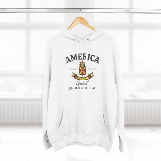 America Many Roots Hoodie - United Under One Flag Ship & Shield Hoodie