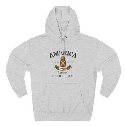 America Many Roots Hoodie - United Under One Flag Ship & Shield Hoodie
