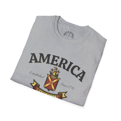 America Many Roots Shirt - United Under One Flag Ship & Shield Tee