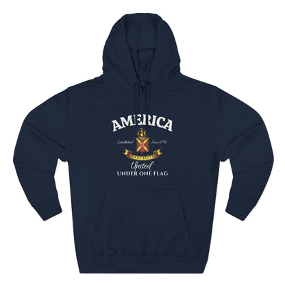 America Many Roots Hoodie - United Under One Flag Ship & Shield Hoodie