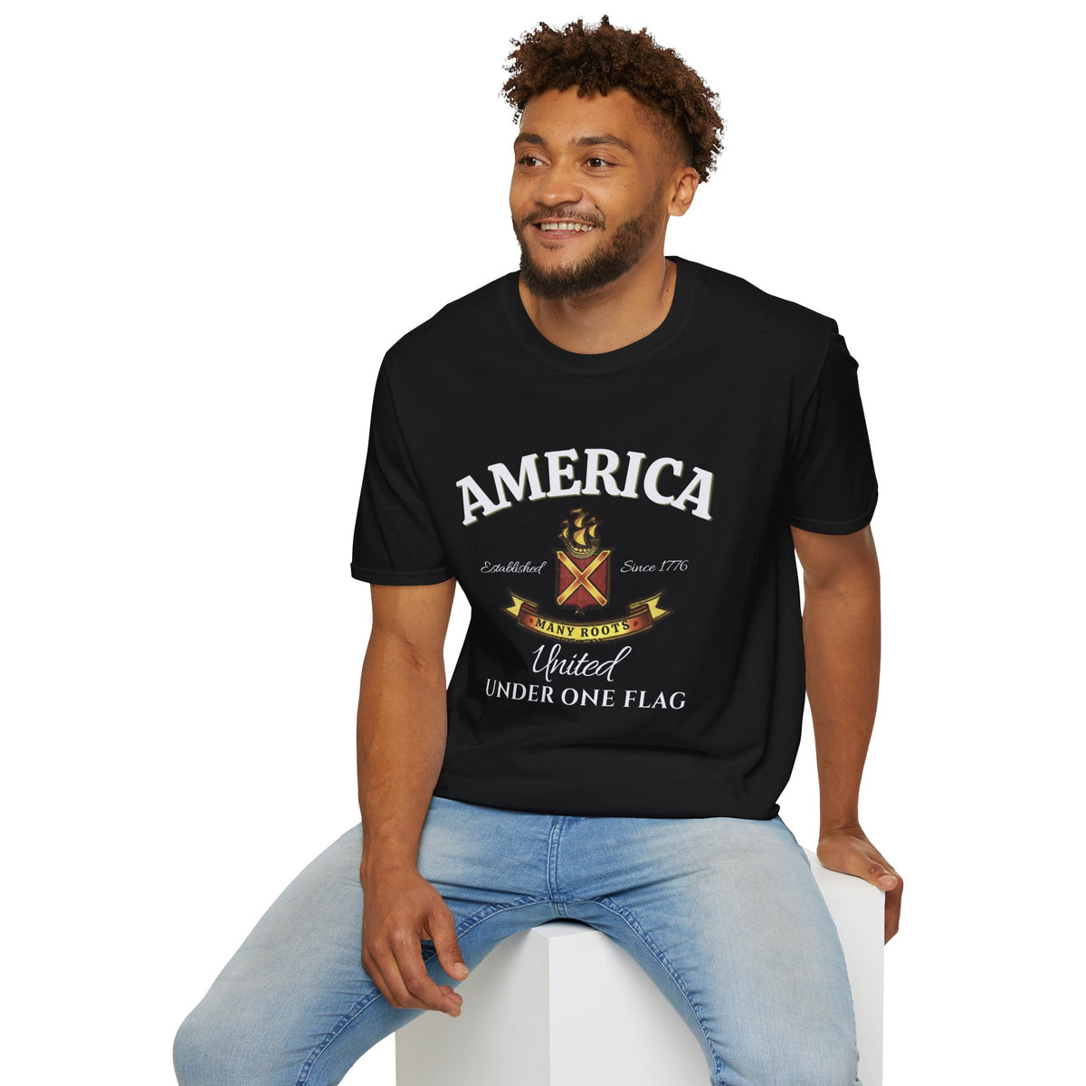 America Many Roots Shirt - United Under One Flag Ship & Shield Tee
