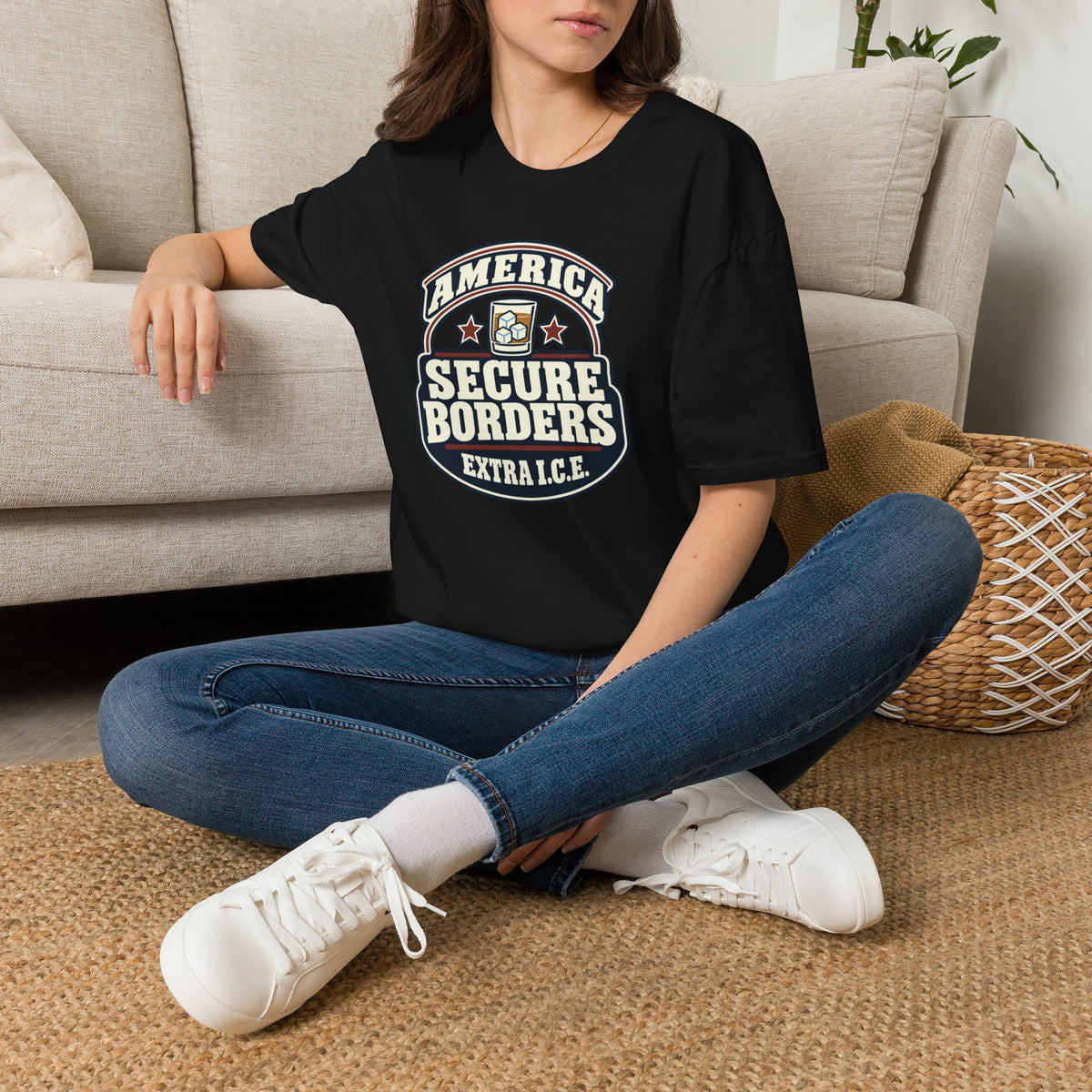 America Secure Borders Shirt - Extra I.C.E. Whiskey Glass Patriotic Tee