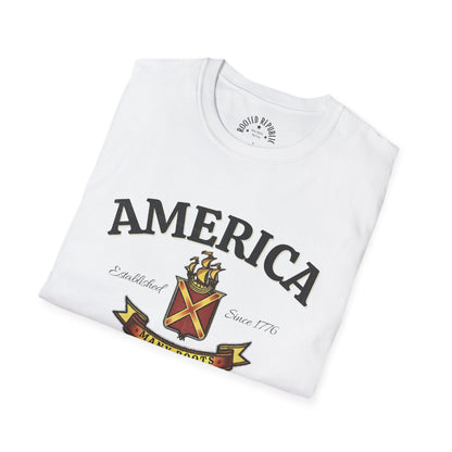 America Many Roots Shirt - United Under One Flag Ship & Shield Tee