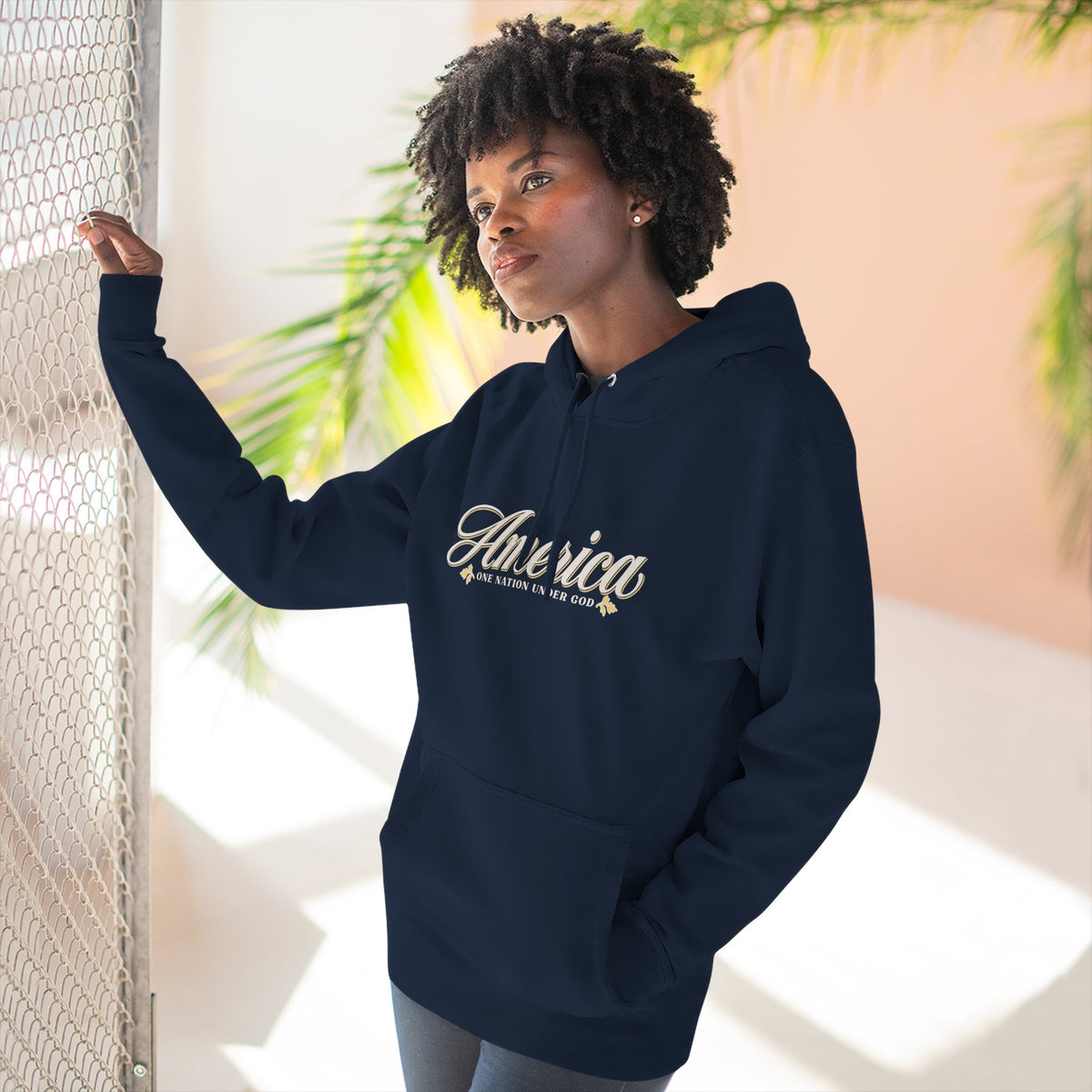 America One Nation Under God Hoodie - Script Patriotic Hoodie