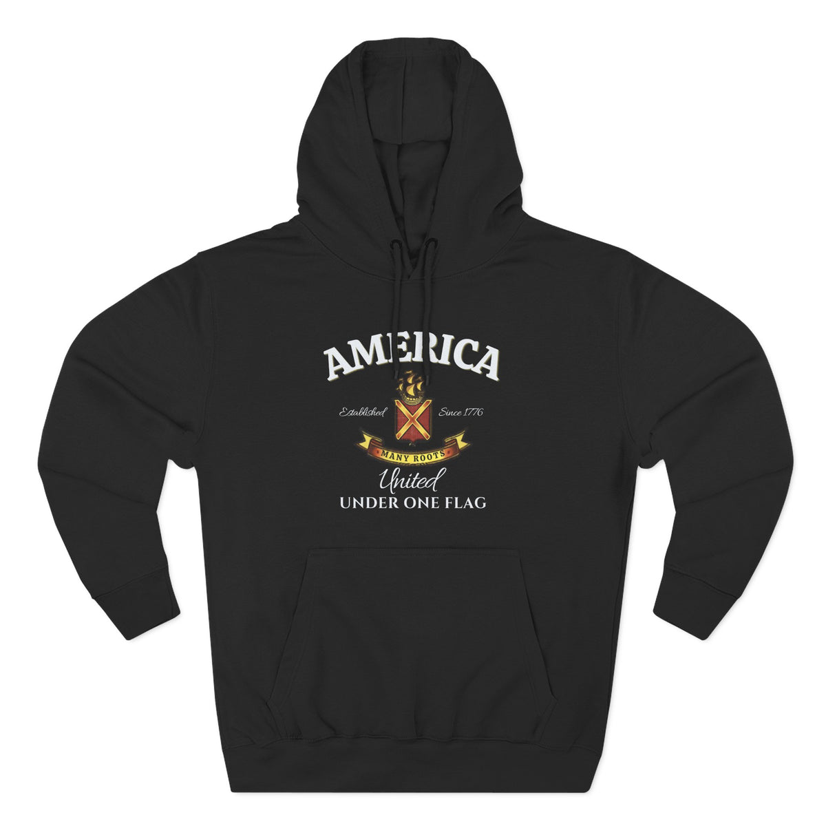 America Many Roots Hoodie - United Under One Flag Ship & Shield Hoodie