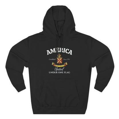 America Many Roots Hoodie - United Under One Flag Ship & Shield Hoodie